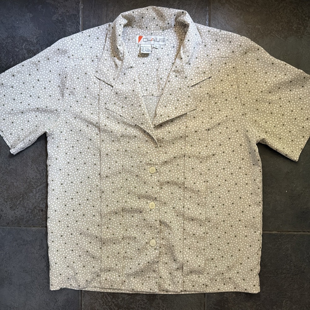 Vintage 80's Josephine Chaus Polyester Button Front Top Size 10 Geometric Blouse
